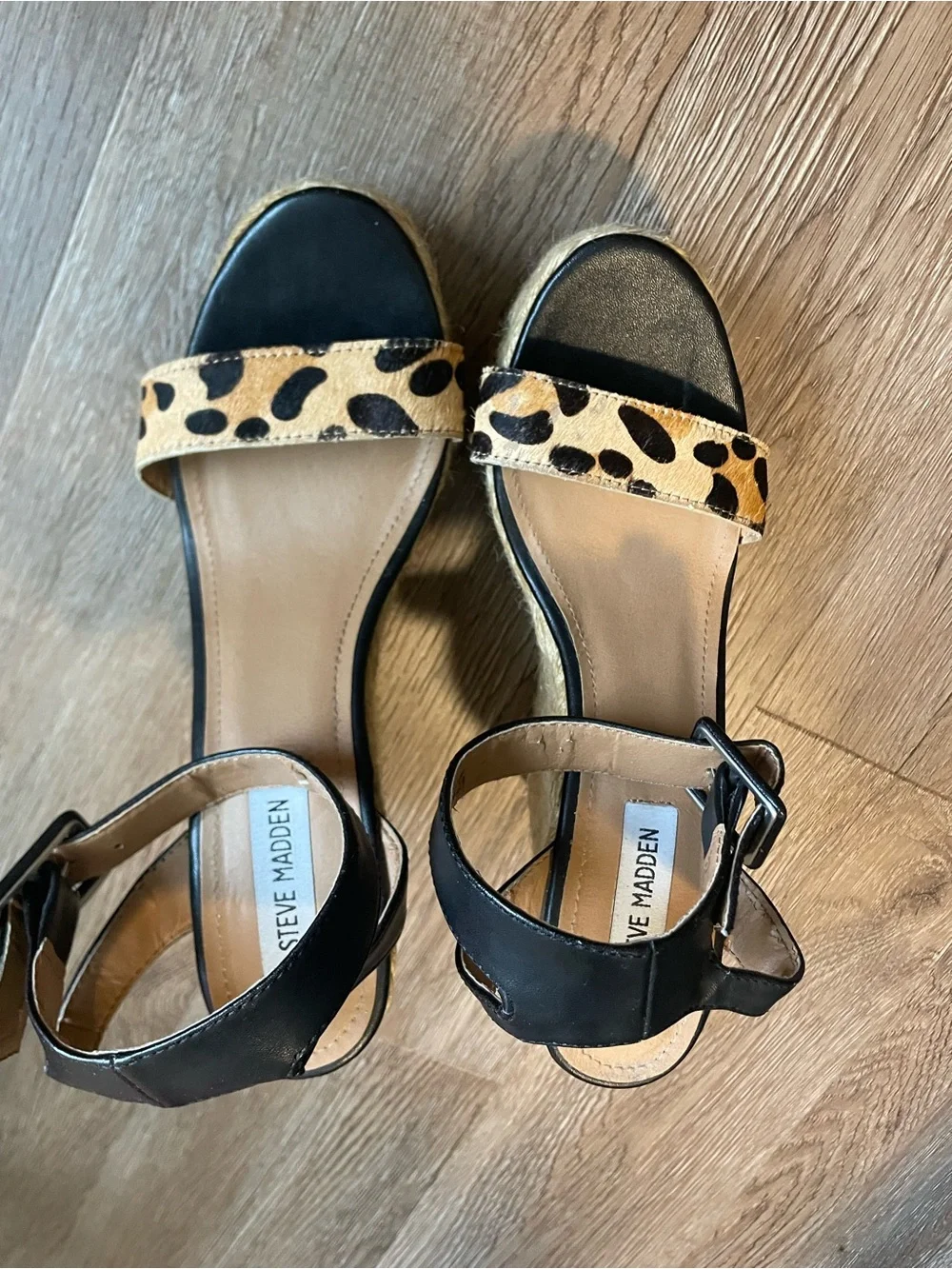 Steve Madden Black & Leopard Espadrille Platform Wedges